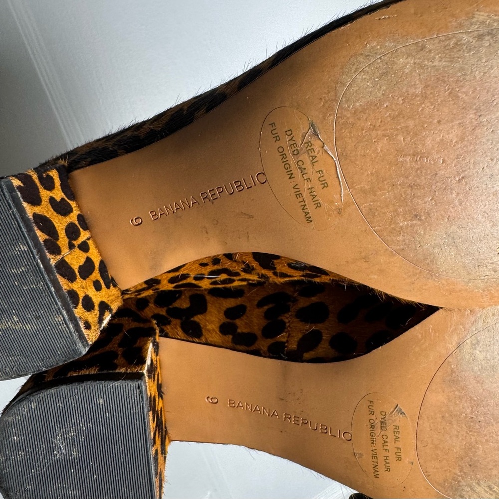 Banana Republic Leopard Cheetah Print Calf Hair Smoking Slipper Heel Size 9 - Picture 11 of 12